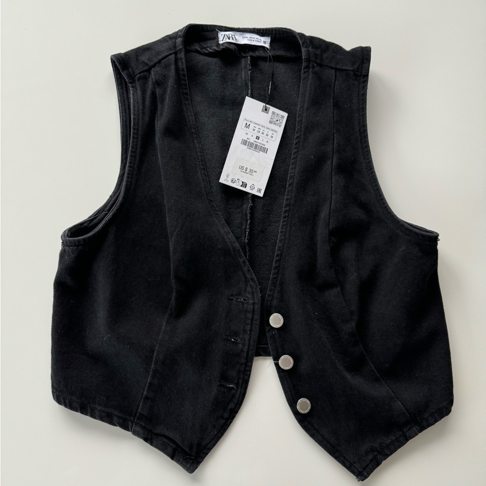 Zara - Black Denim Cropped Vest